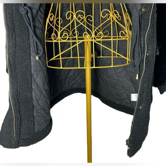 NEW Eden Society Sherpa Black Coat, Faux Fur Sleeves & Hood, Zipper, Pockets, M - Picture 11 of 16